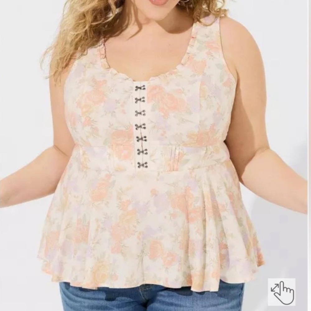 Torrid Floral hood and eye Tank Top - 3X plus size Cream, Orange, Lavender NWT